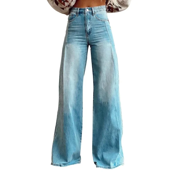 Vintage Jeans Women Irregular High Waist Slimming Wide Leg Mop Long Pants Fashion Blue Baggy Jeans Streetwear Pants