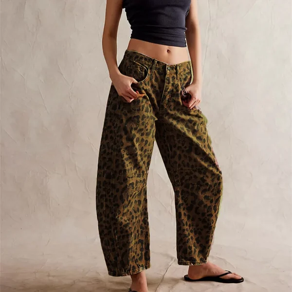 Women Leopard Barrel Jeans Y2k Cheetah