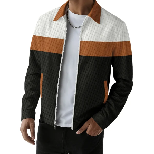 Men s Casual Lapel Collar Zip Up Jacke